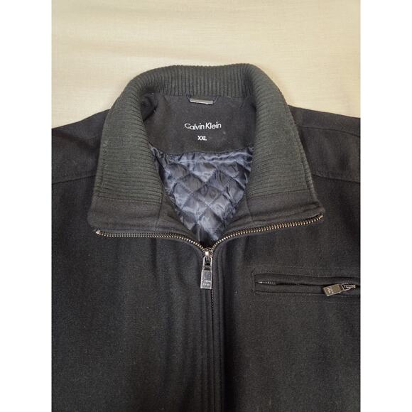 Vintage Calvin Klein Wool Bomber Jacket Men’s 2XL Black Collared Designer Coat - Picture 7 of 15